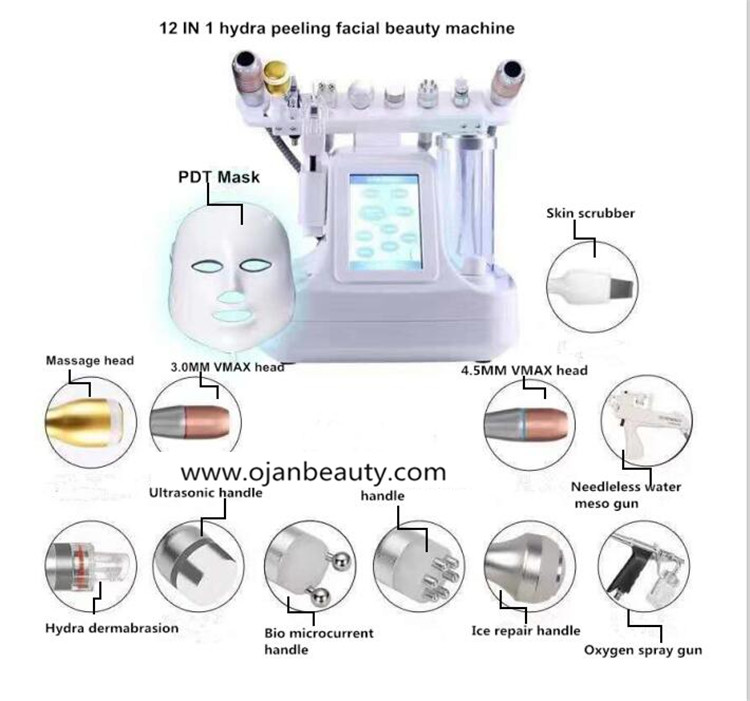 Upgraded 12 in 1 Hydra Dermabrasion RF Bio-lifting Spa Facial Machine